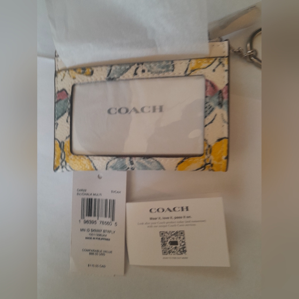 New Coach Skinny ID Card Case With Keyring In Butterfly Print NWT Multi … - Picture 5 of 10